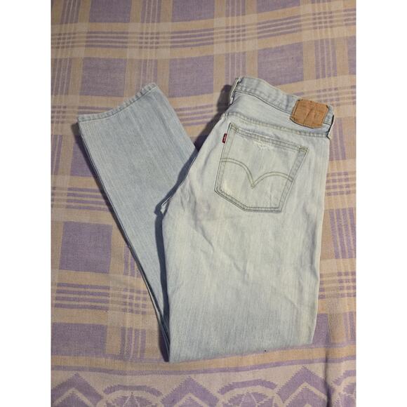 Vintage Levis 501 Jeans Men 34 x 32 Blue Denim Pant Light Wash Faded Distressed
